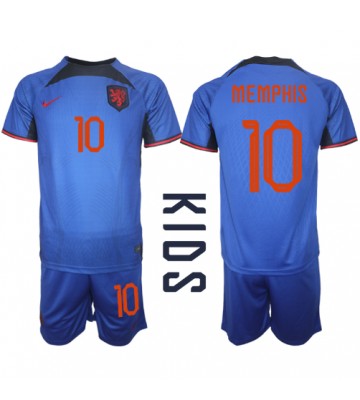 Holland Memphis Depay #10 Udebanesæt Børn VM 2022 Kort ærmer (+ korte bukser)